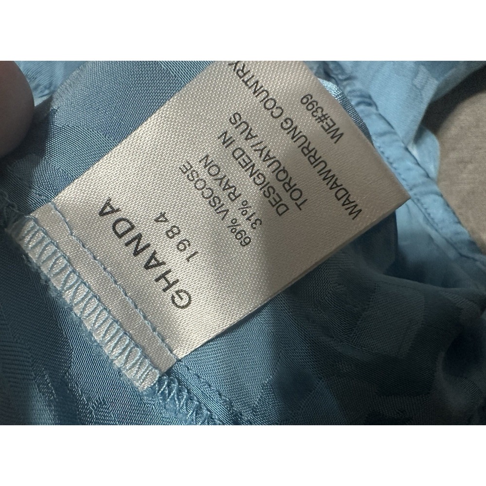 Ghanda Coastal Blue Satin Mini Slip Dress Tie‎ Back Geometric Jacquard Size M - Picture 6 of 7